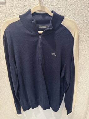 J.Lindeberg Navy Half-Zip Sweater with Cream Raglan Sleeves